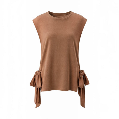 Ensemble Modeste 3 Pièces "Amira" — Tunique Caramel à Nœuds + Top Noir + Jupe Longue + Foulard