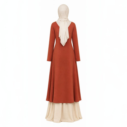 Ensemble 3-Pièces "Nour" — Tunique Asymétrique Terracotta + Jupe Fluide Crème + Foulard