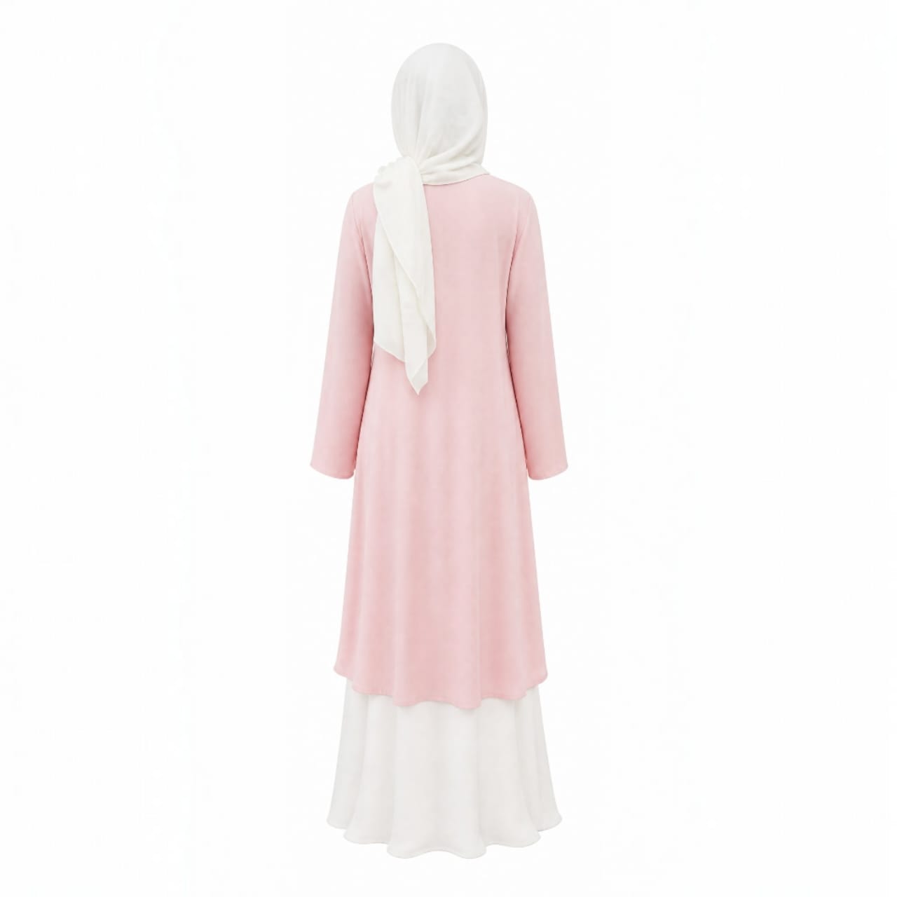Ensemble 3-Pièces "Lina" — Tunique Asymétrique Rose Poudré + Jupe Longue Blanche + Foulard
