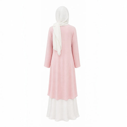 Ensemble 3-Pièces "Lina" — Tunique Asymétrique Rose Poudré + Jupe Longue Blanche + Foulard