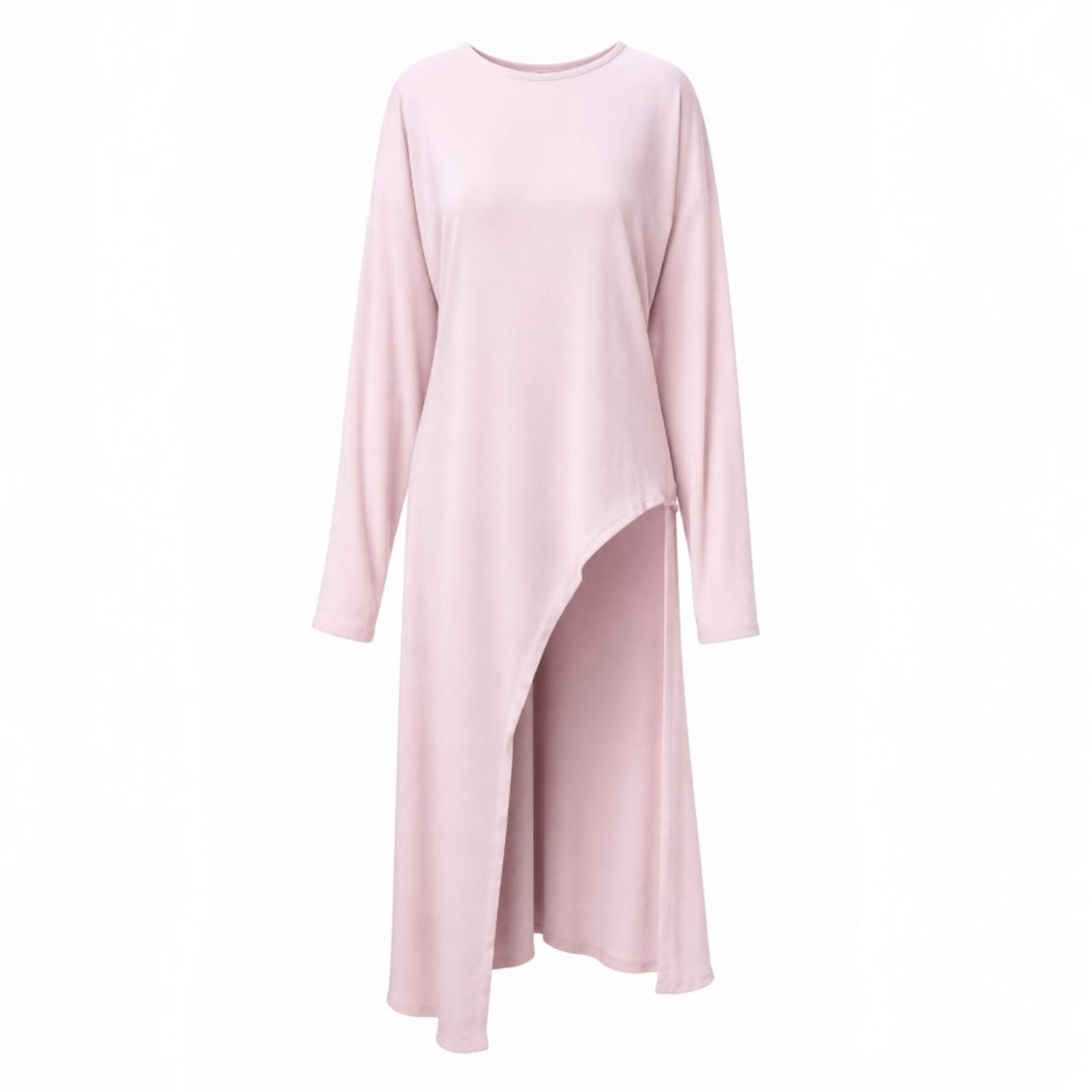Ensemble 3-Pièces "Lina" — Tunique Asymétrique Rose Poudré + Jupe Longue Blanche + Foulard