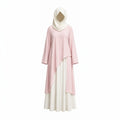 Ensemble 3-Pièces "Lina" — Tunique Asymétrique Rose Poudré + Jupe Longue Blanche + Foulard